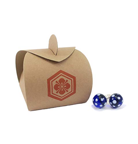 Aretes de cristal de Murano azul cobalto con puntos blancos.